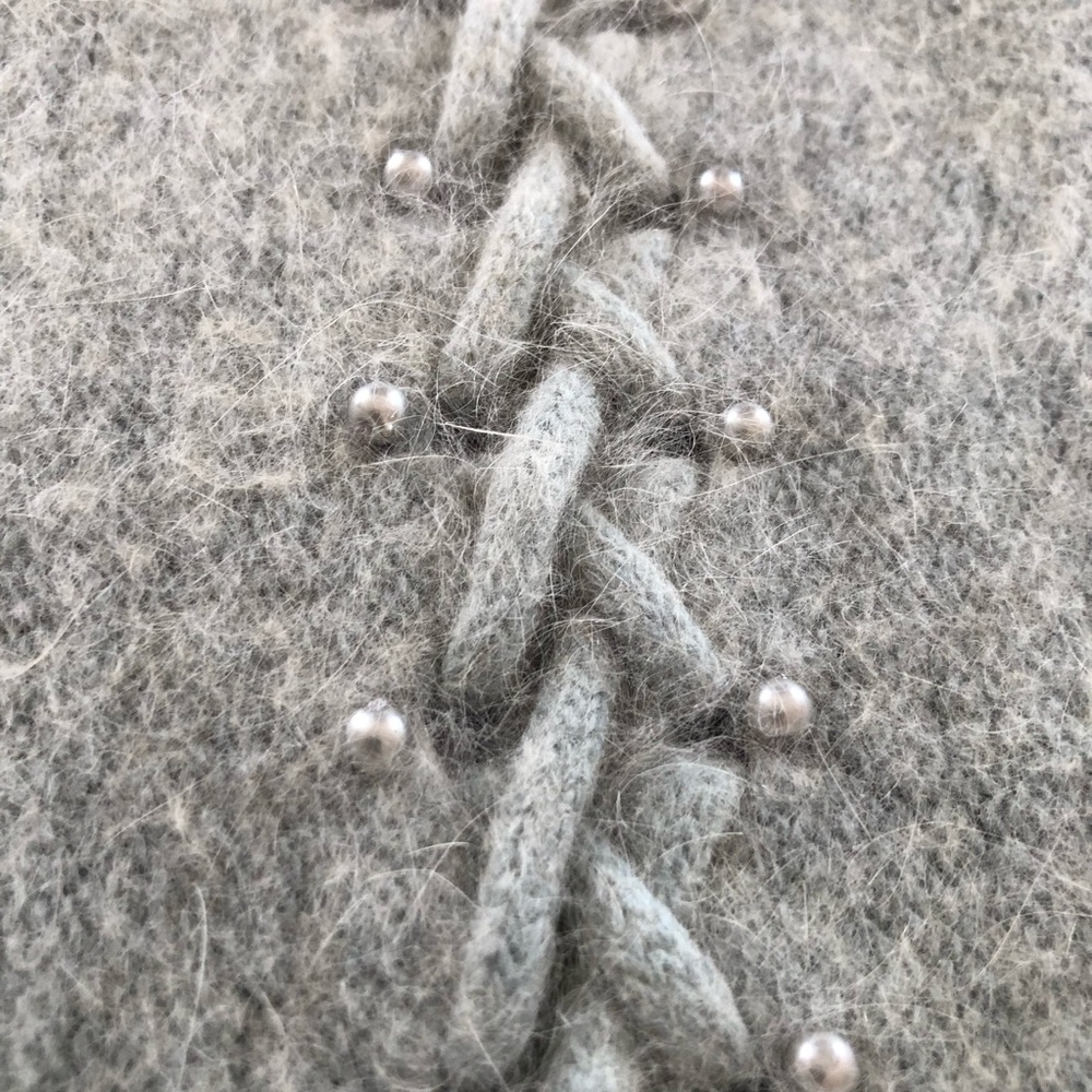 Beautiful Vintage Pastel Blue Pure Angora Fuzzy Pearl Cardigan Sweater Size L - Picture 11 of 12